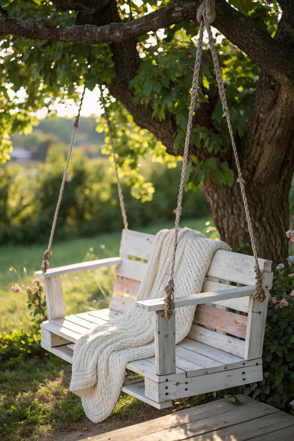 Swing into nostalgia with a vintage-inspired pallet swing, perfect for lazy afternoons in the garden.