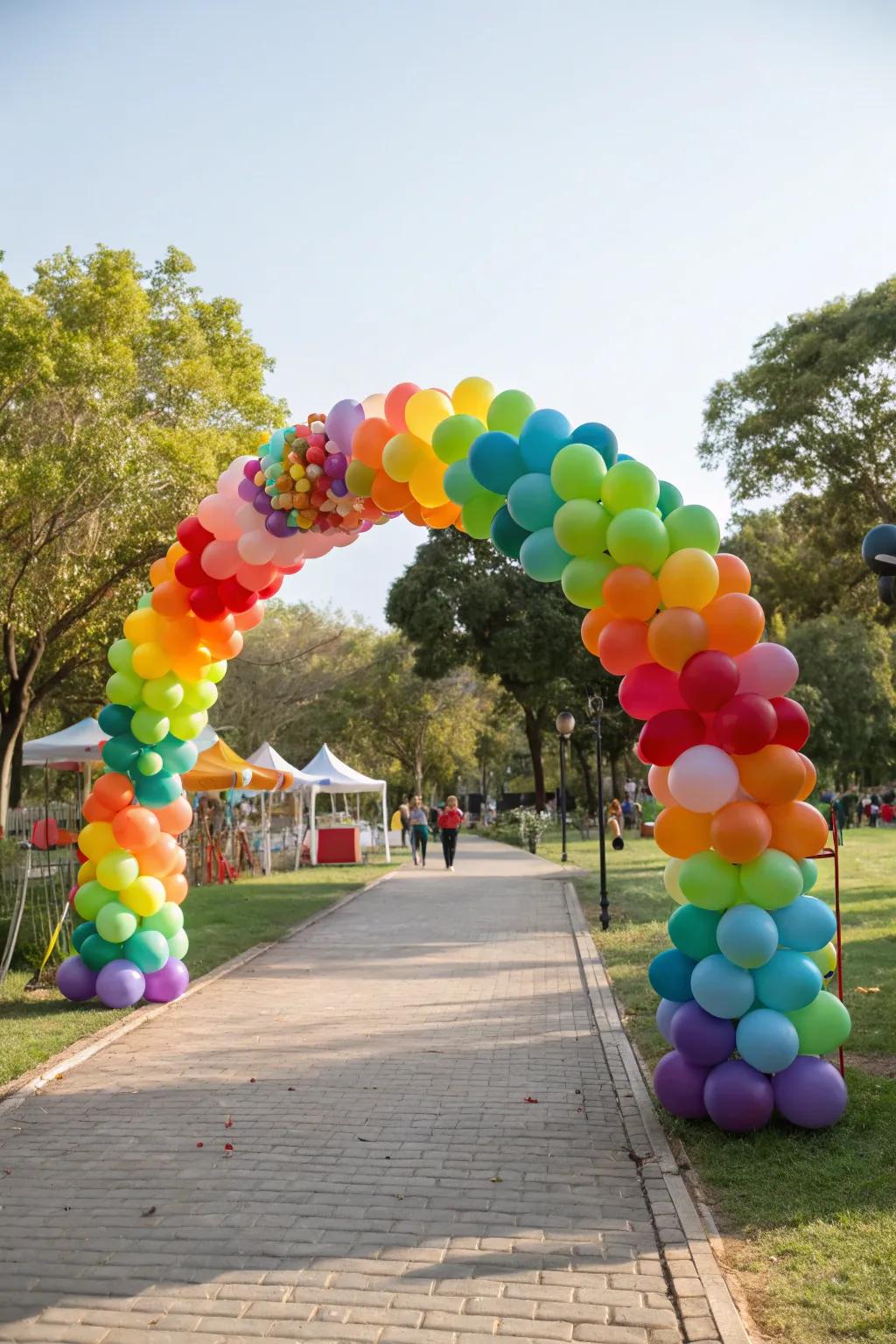 A colorful balloon display denotes a festive entryway.
