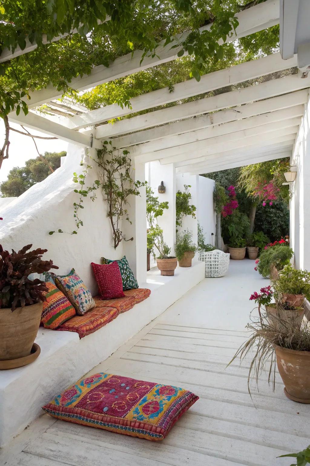 A white patio creates an open and airy feel.
