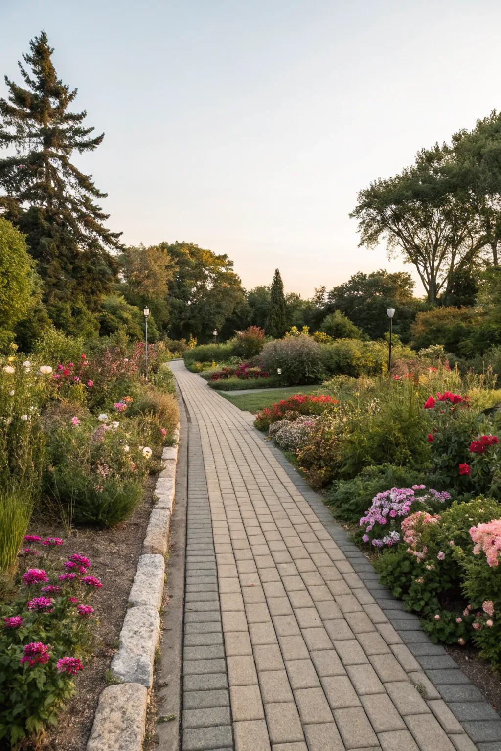 Harmoniously merge walkways and beds using pavers.