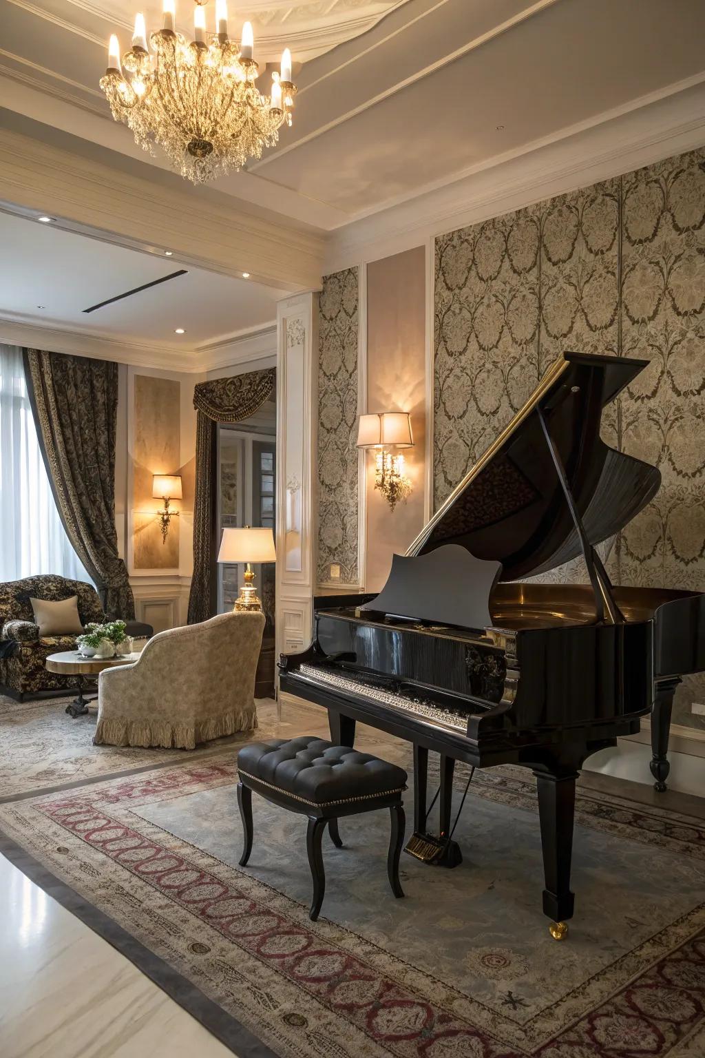 A mix of materials adds depth and sophistication to the space.