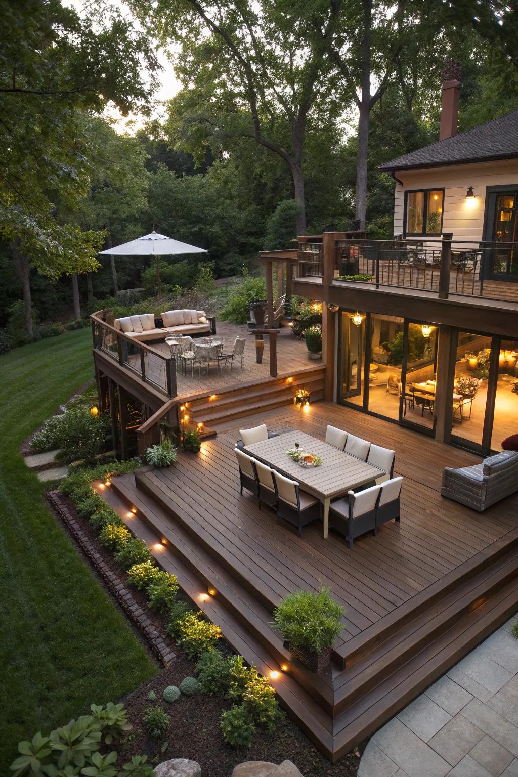 Transform your backyard with multi-level deck magic—where style meets functionality.