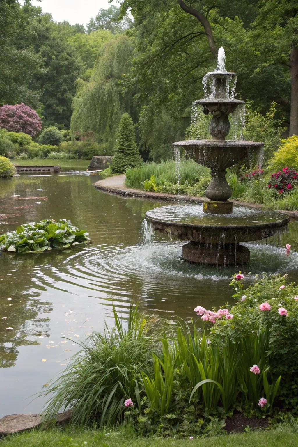 Tiered spill fountains offer a captivating visual and auditory experience.