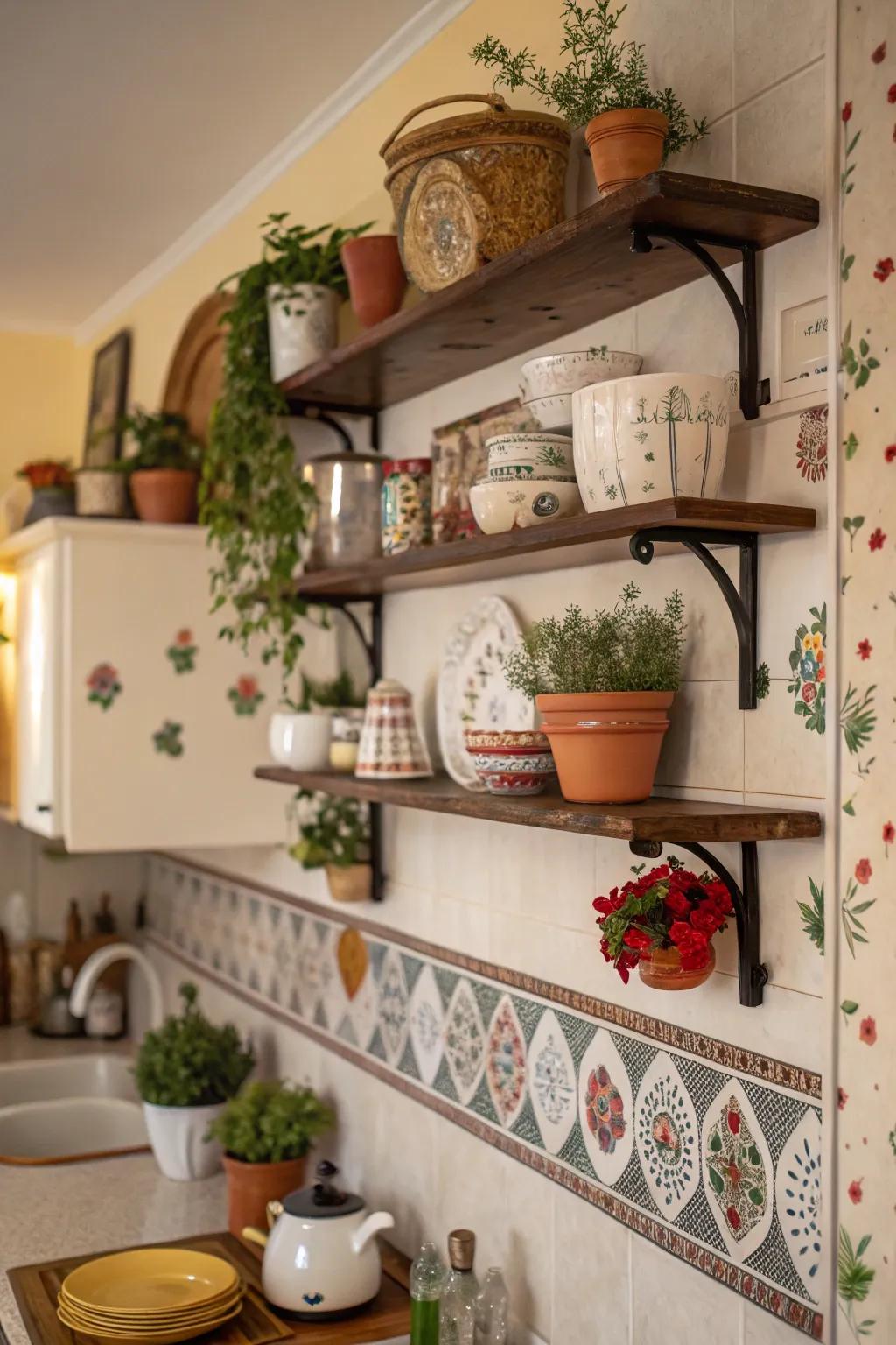 Decorative shelves offer a stylish solution for showcasing personal treasures.