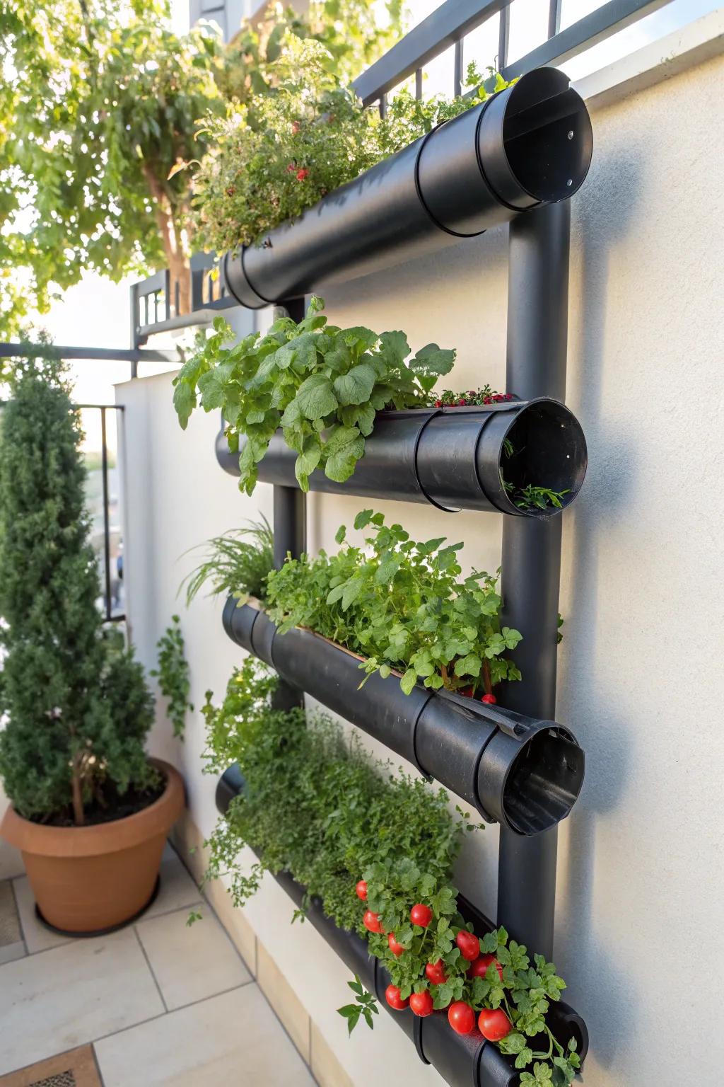 Transform your patio into a Herb and Veggie Paradise with a stylish PVC garden. #GardenGoals