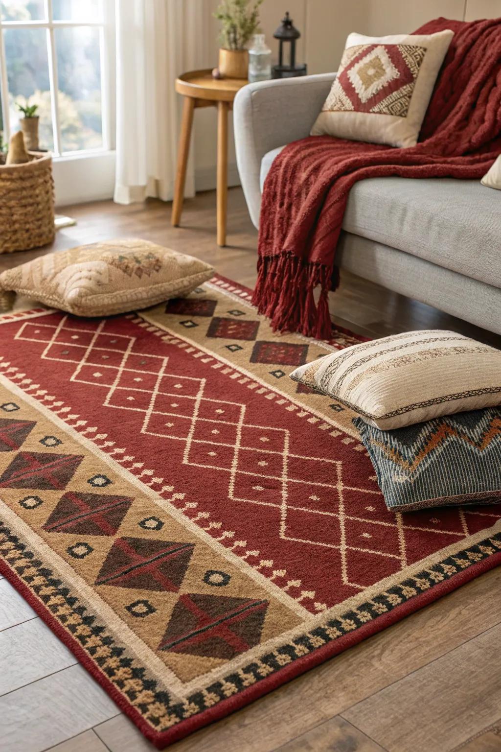 Layering textiles enriches the texture and feel of the room.