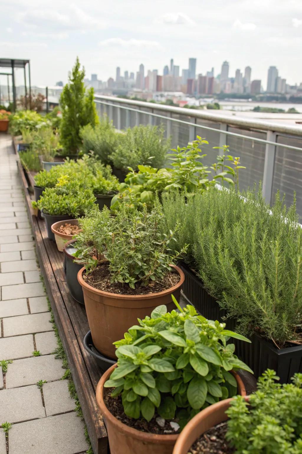 A rooftop herb haven provides fresh flavors and aromatic delights.