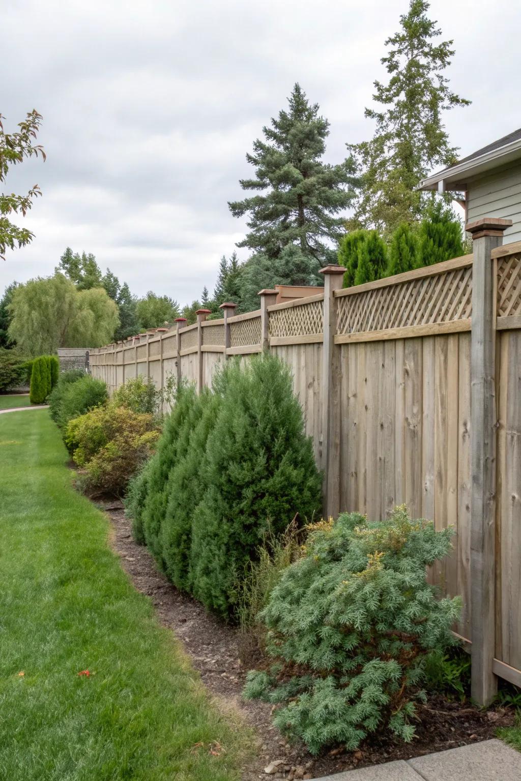 The natural splendor of pine appends warmth and individuality to this partially-private fence.