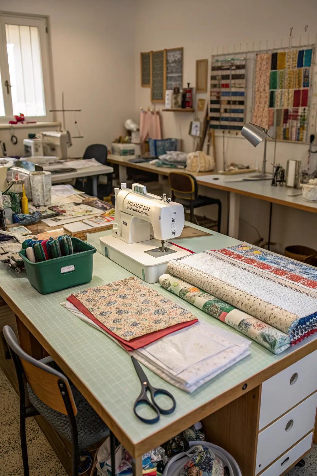 A spacious worktable is essential for efficient and enjoyable sewing.