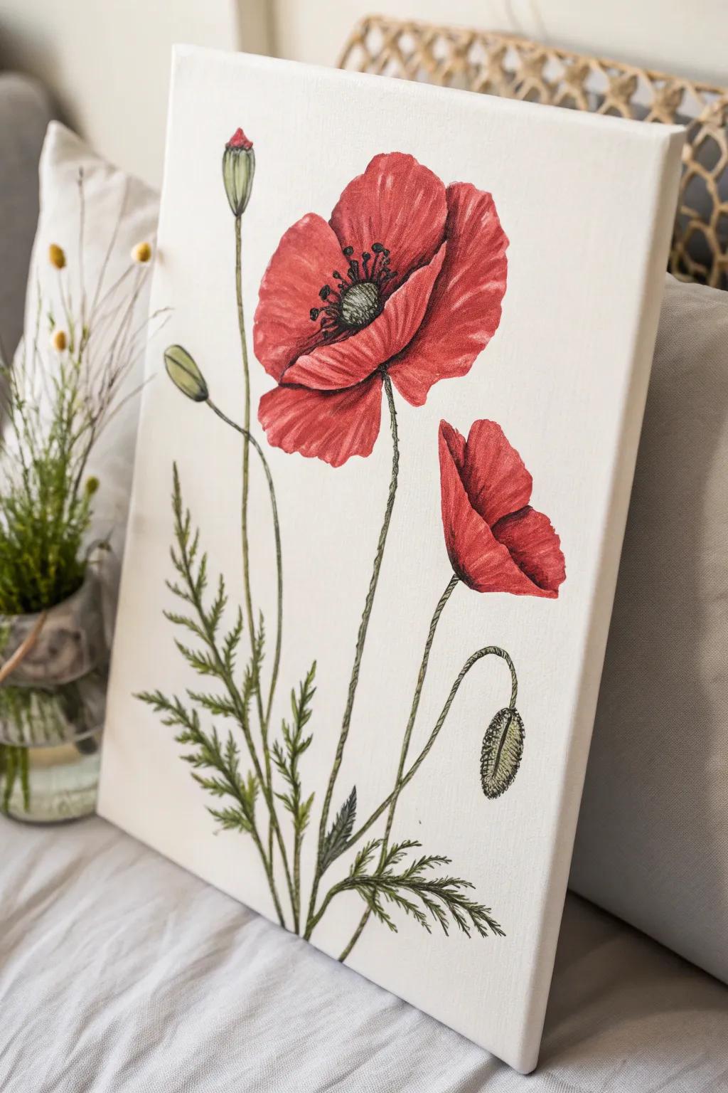 Embrace the sophistication of simplicity by means of a noteworthy poppy delineation, wherein lively colors converge with subtle details.