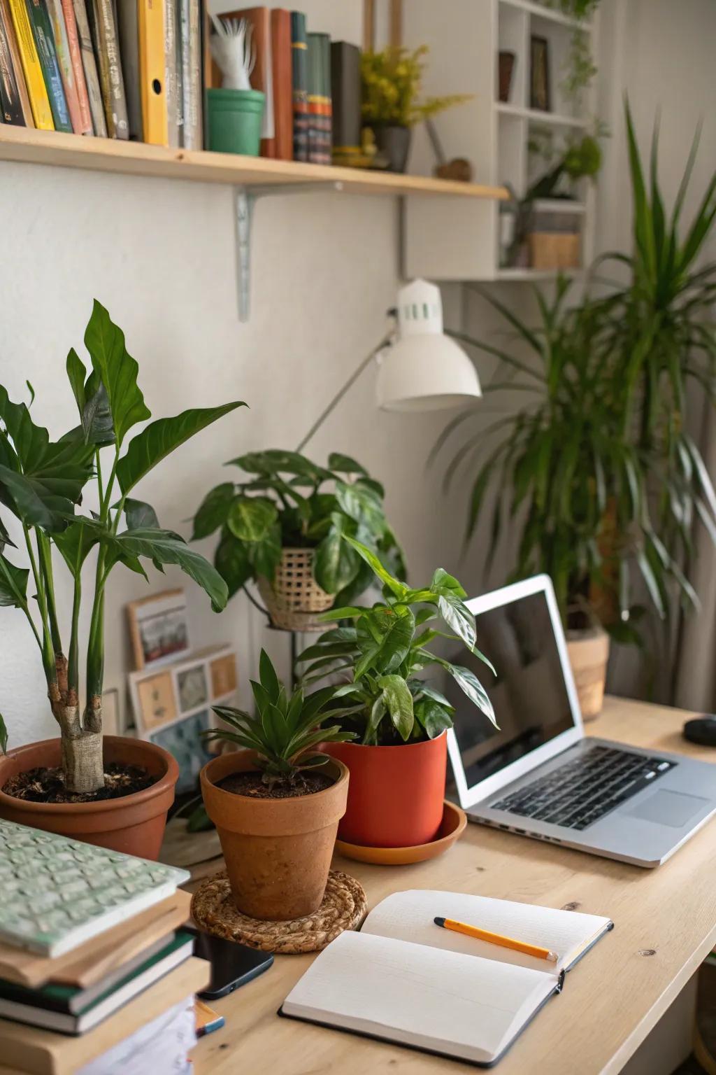 Plants introduce vitality and brightness to your workspace.