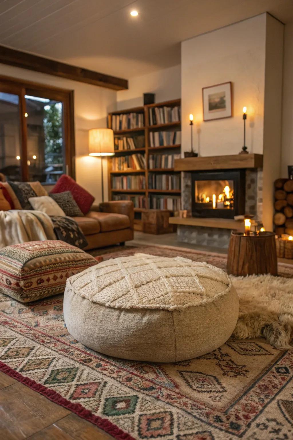 A living room enhanced with cozy textures for extra comfort.