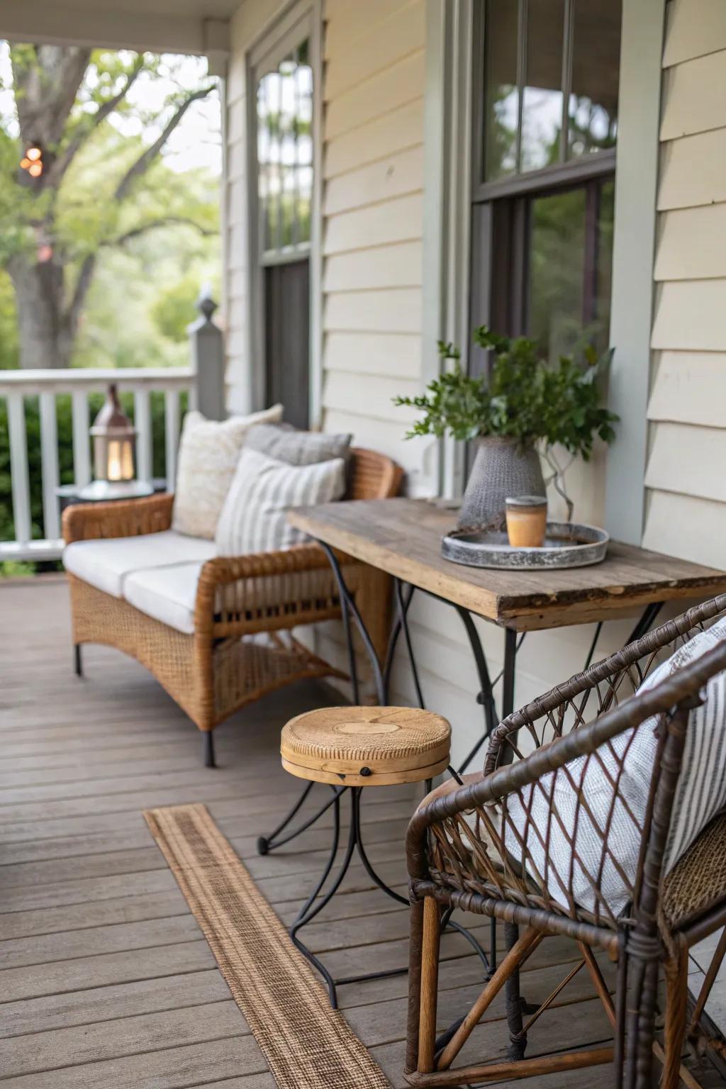 A mix of materials brings texture and depth to a small rear veranda.