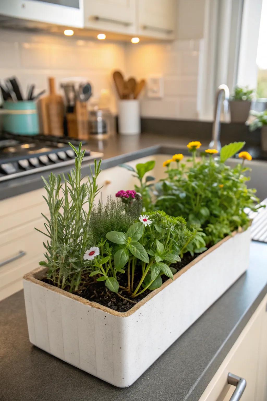 A miniature garden perfect for kitchen counters.