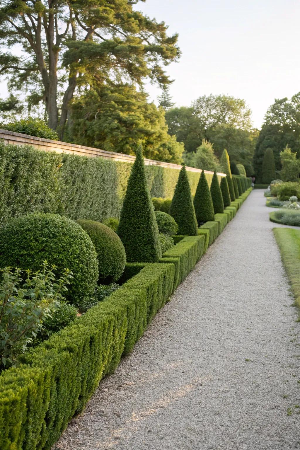 Embrace elegance with neatly trimmed hedges for your garden's borders, blending classic charm with minimalist beauty.