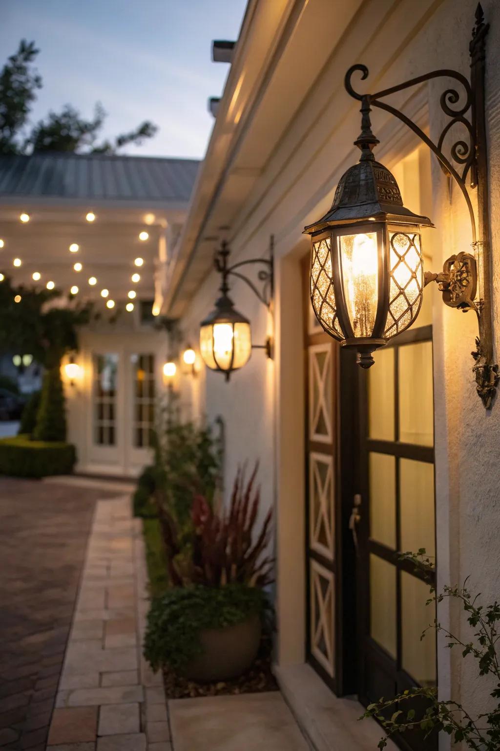 Well-placed lighting adds warmth and safety to an entrance.