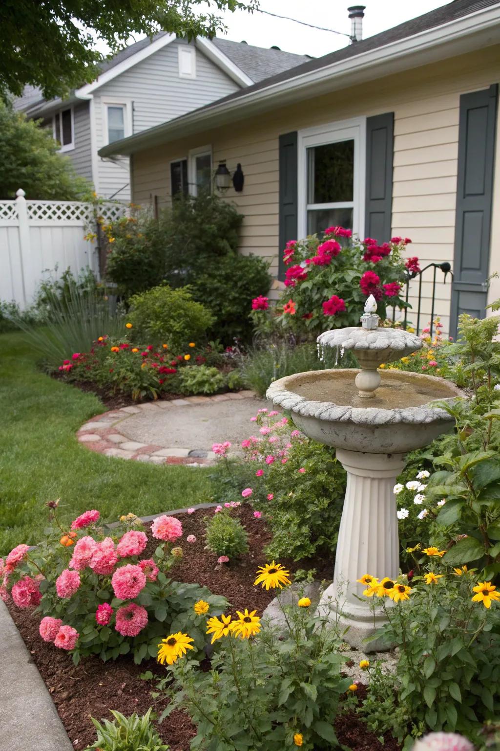 A mini water feature brings tranquility and charm.