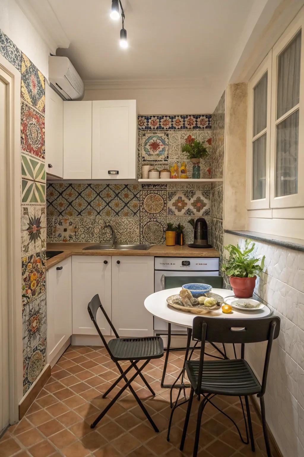 An eye-catching panel establishes a compelling point of emphasis within this culinary space.