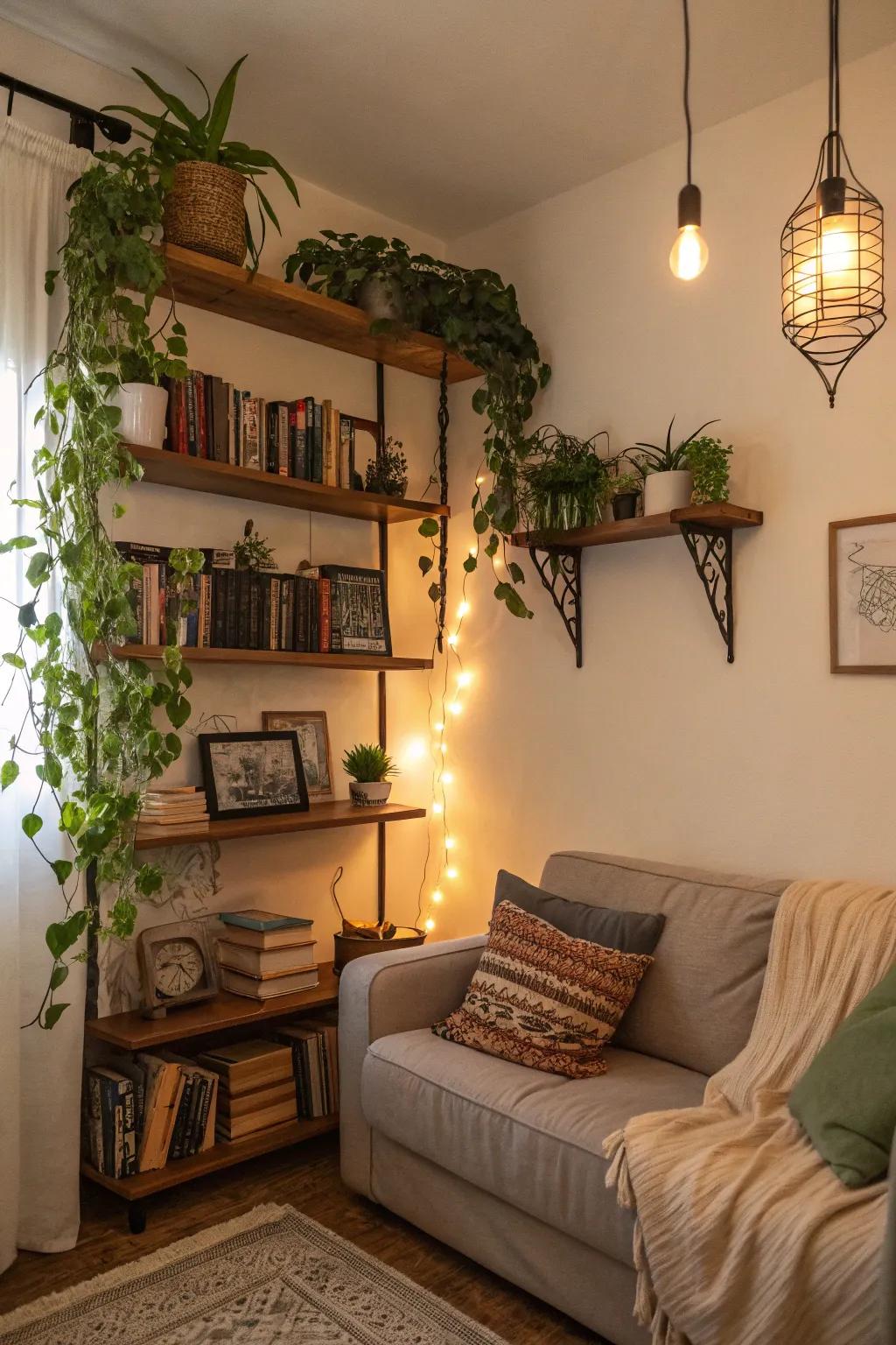 Vertical space is really helpful in compact spaces, bringing storage and design.