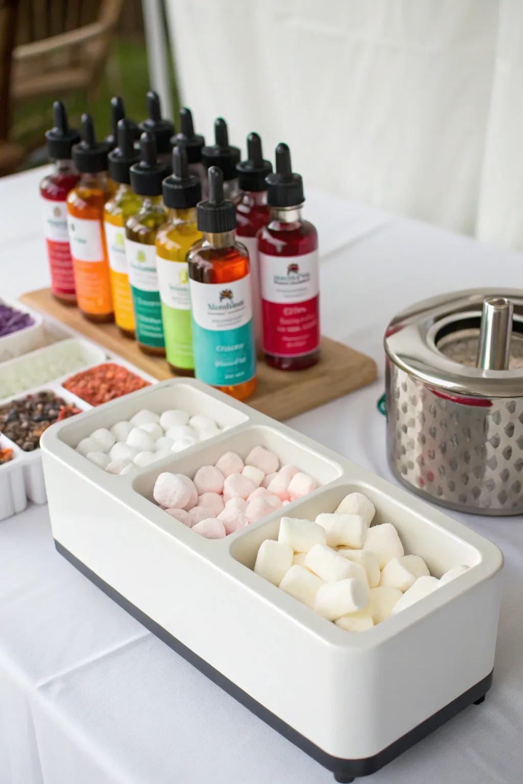 Let guests flavor their marshmallows for a personalized s'mores experience.