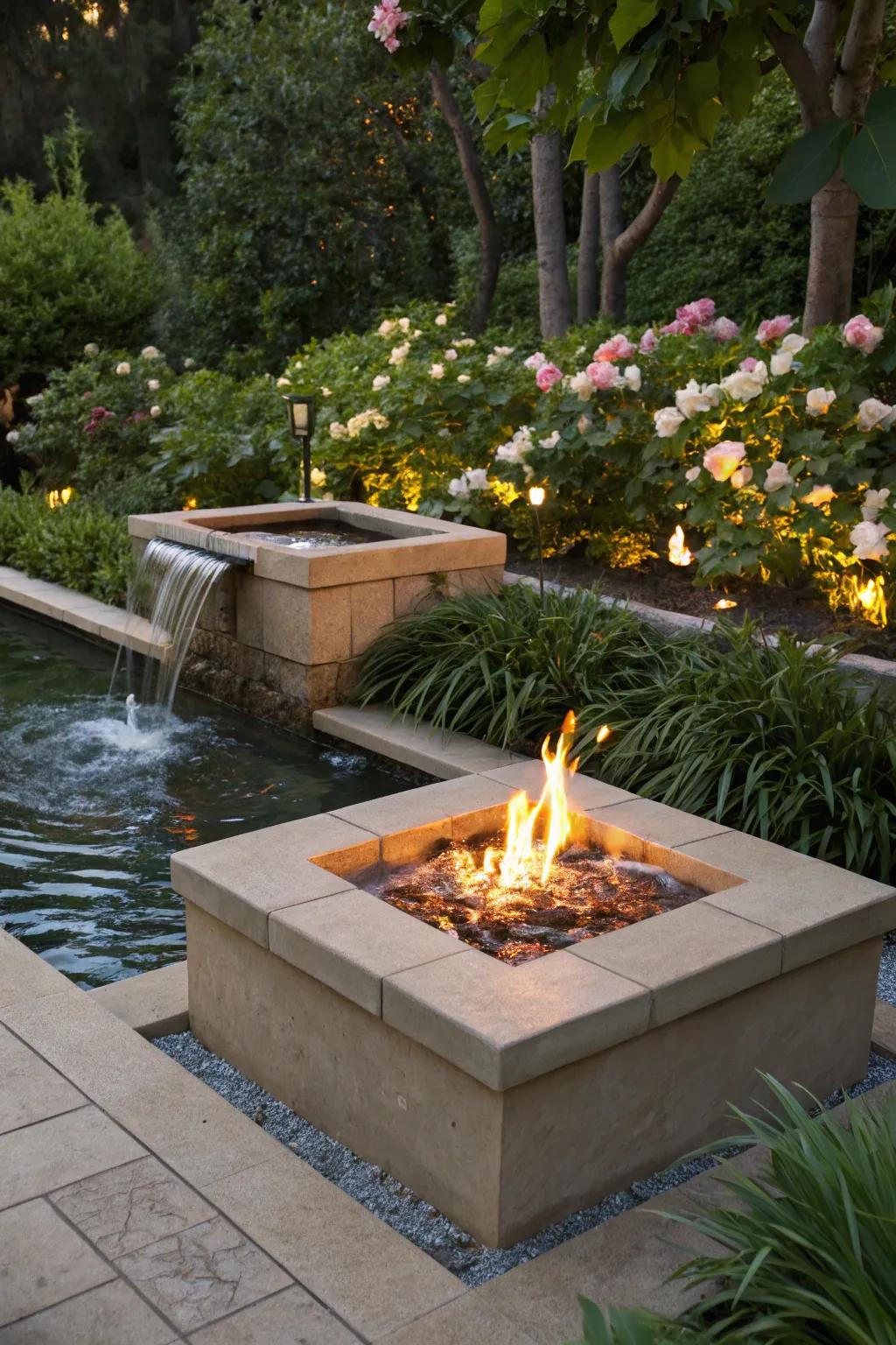 Combining fire and water creates a stunning outdoor feature.