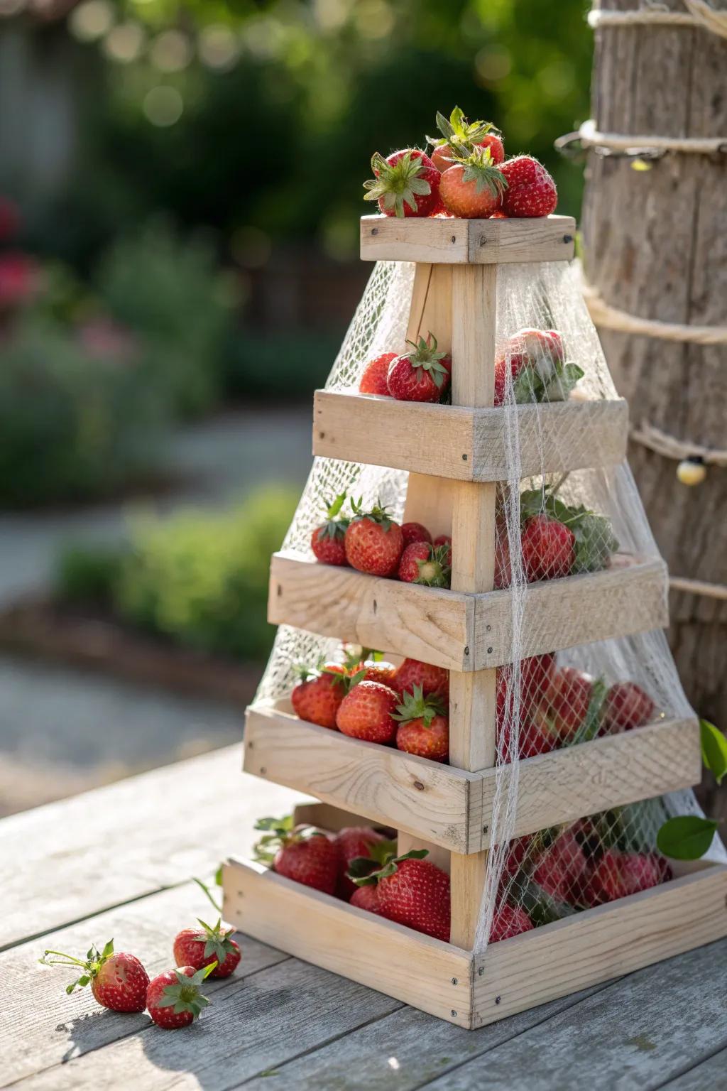 Elevate your garden game with a stylish vertical strawberry tower - a perfect blend of function and minimalist beauty!