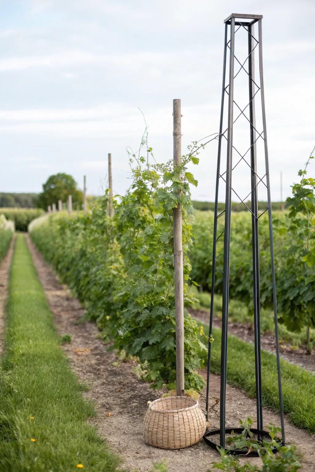Elevate your garden game with a T-post string trellis—where minimalist design meets nature's bounty.