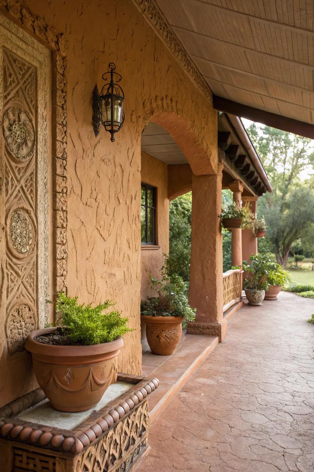 Warm-toned textured stucco gives this porch character.
