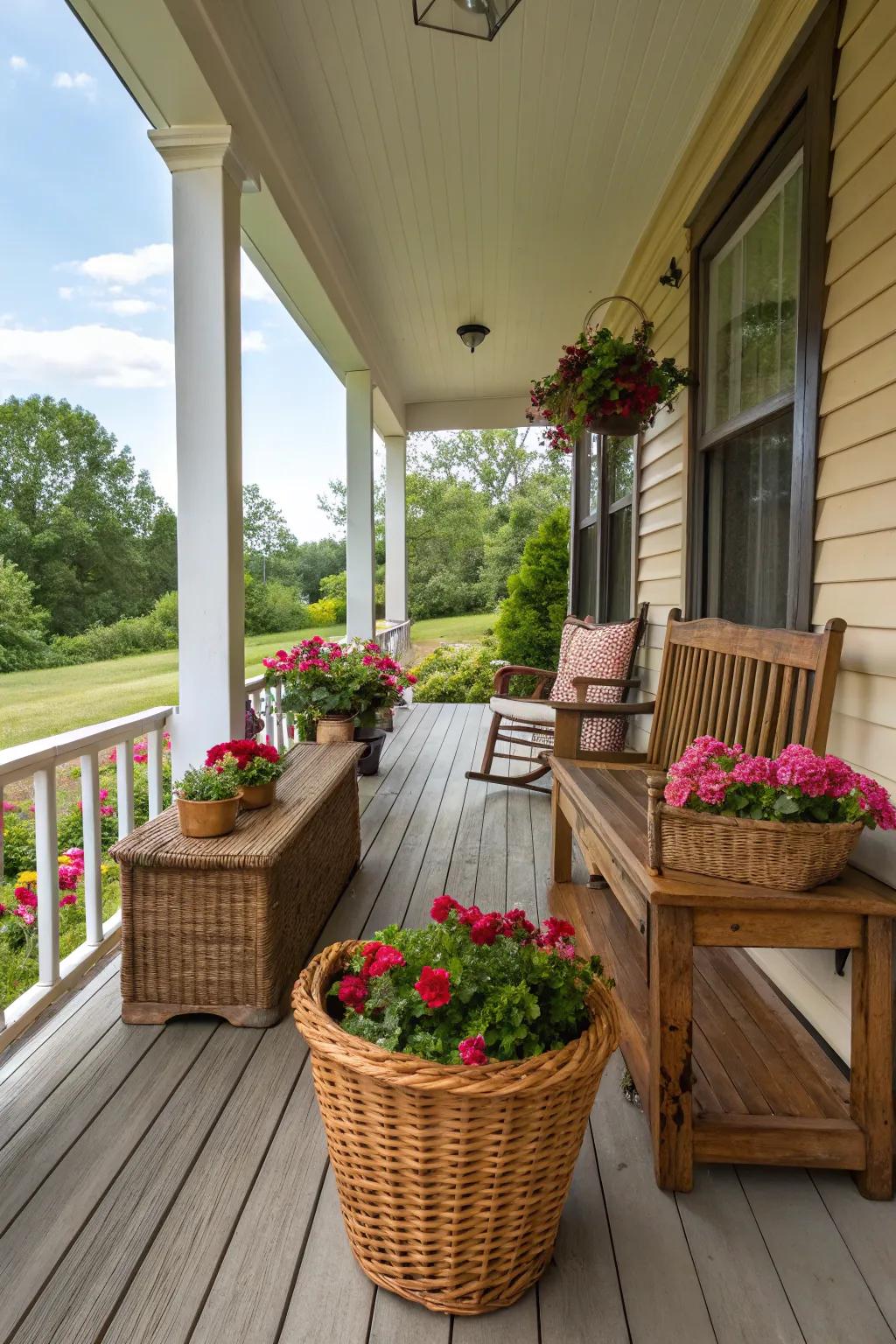 Natural textures impart rustic charm to your porch.