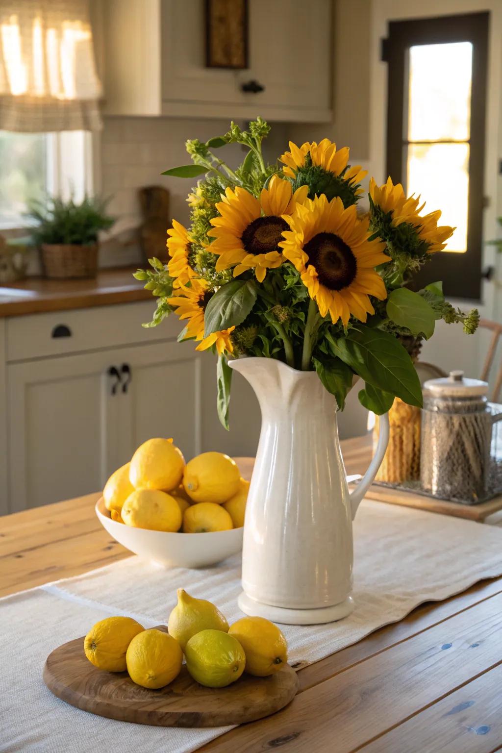 Add a refreshing twist by pairing sunflowers with citrus fruits.