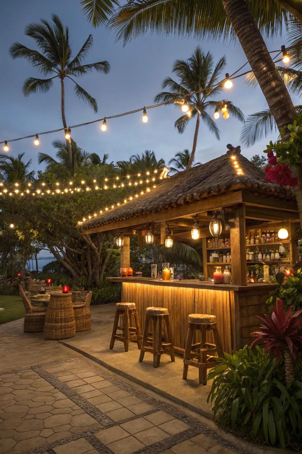 Atmospheric lighting fosters a cozy and inviting setting.