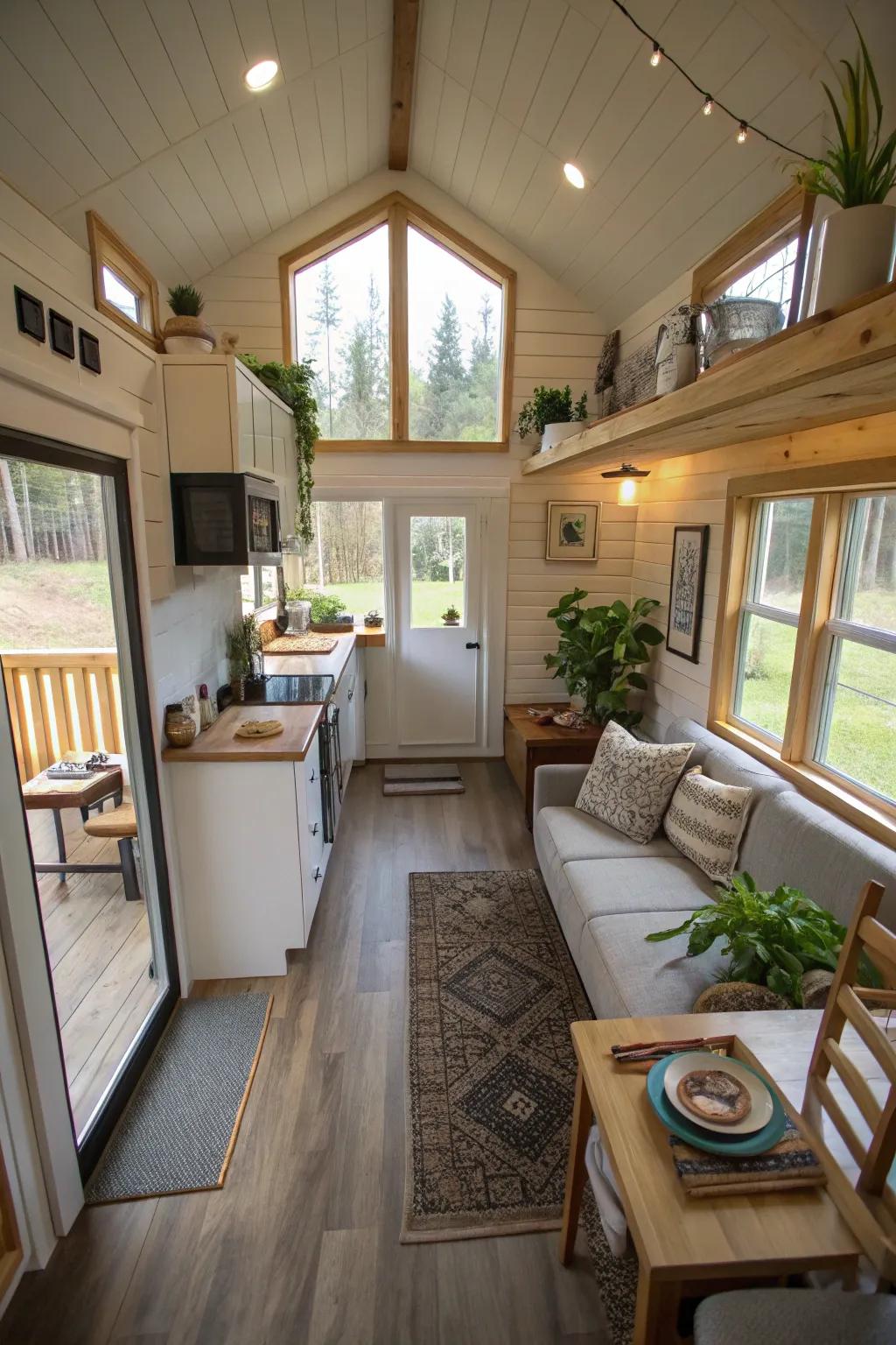 Open floor plans enhance space and flow in tiny homes.