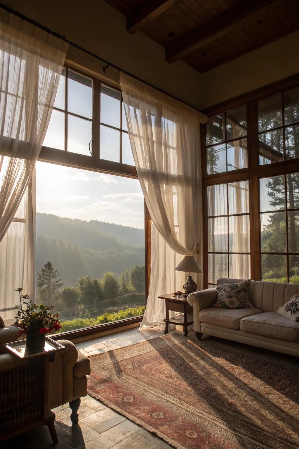 Abundant natural light enhancing the living room's warmth.