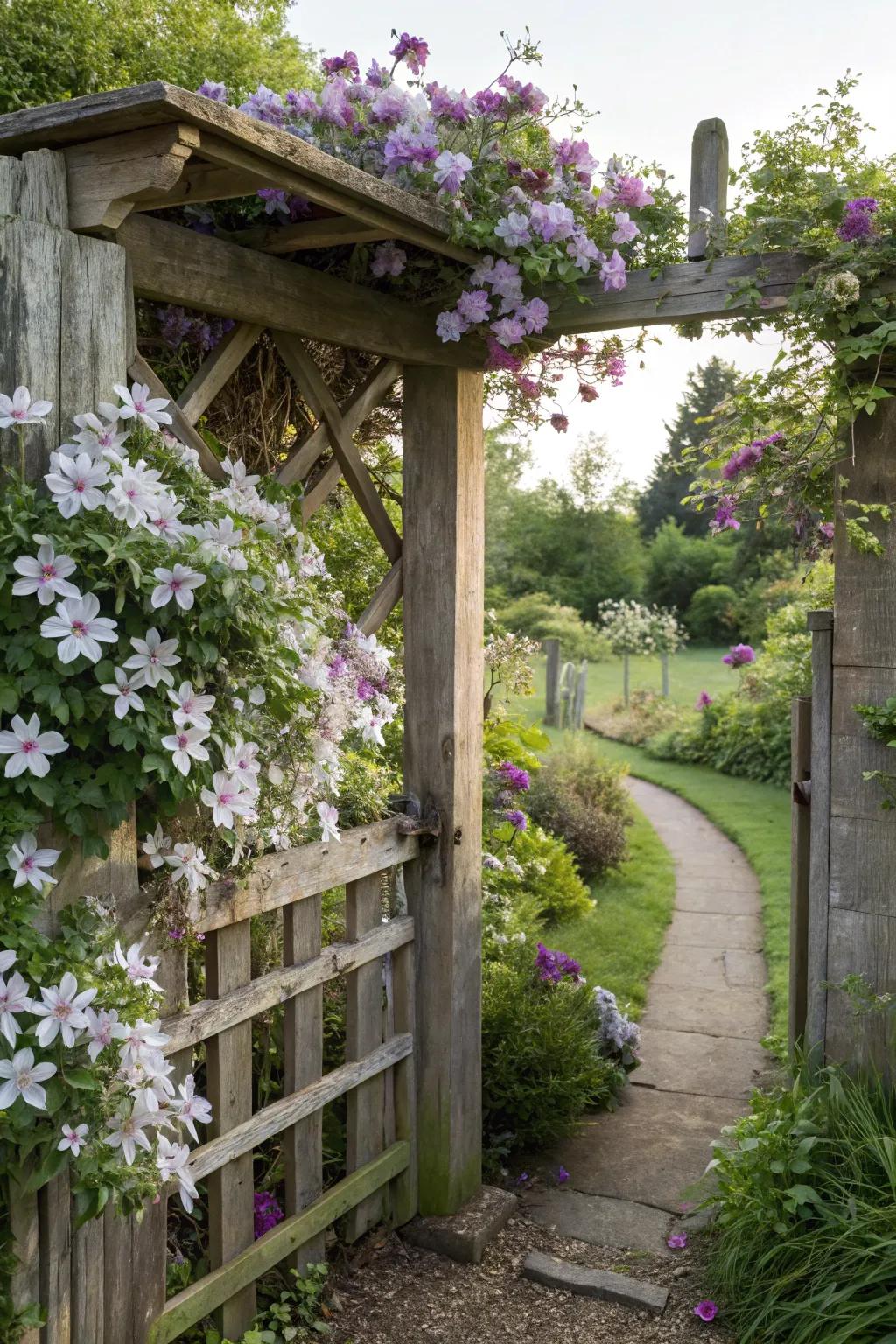 Welcome rustic allure with an inviting trellis.