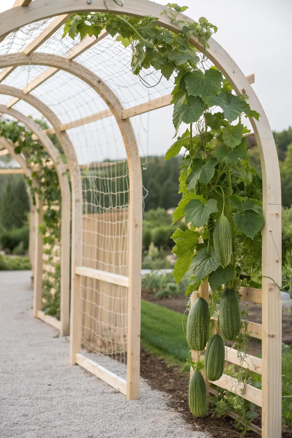 Embrace the art of simplicity with a charming cucumber arch.