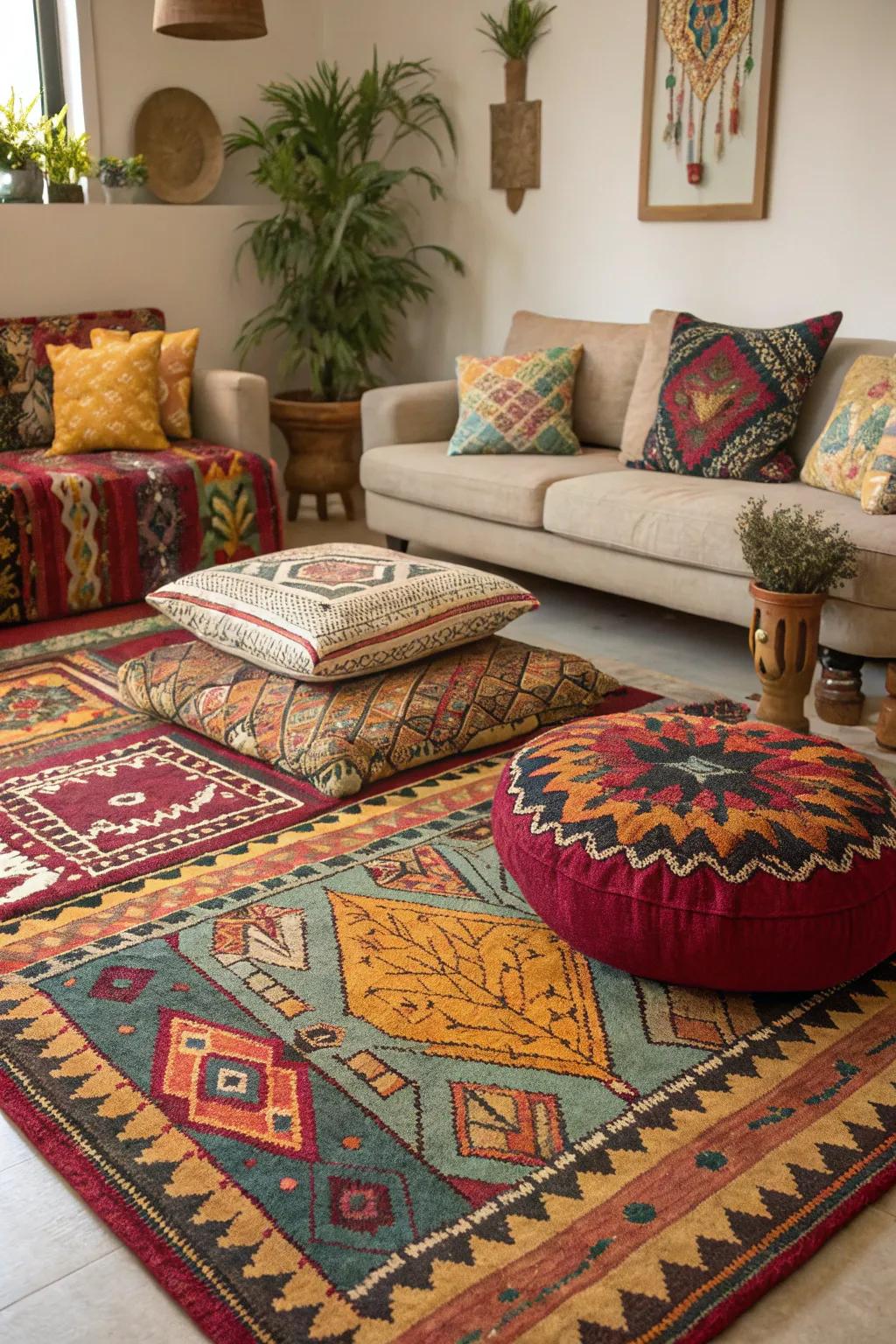 Patterns introduce a cheerful and fashionable element to your lounge décor.
