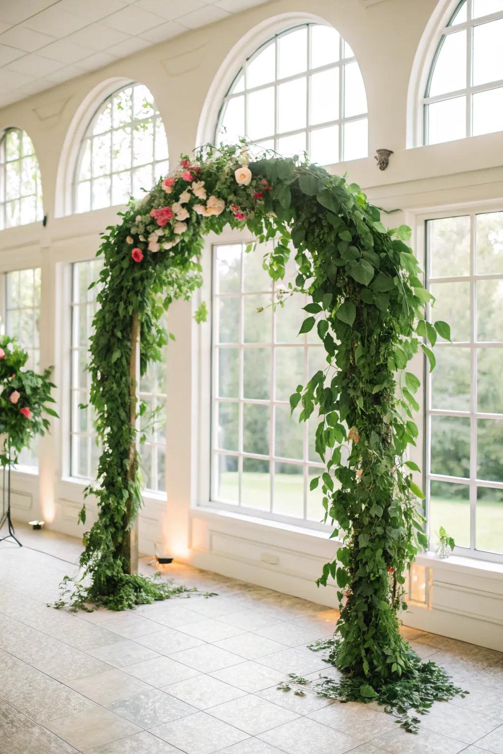 A greenery-focused arch brings a refreshing and natural feel indoors.