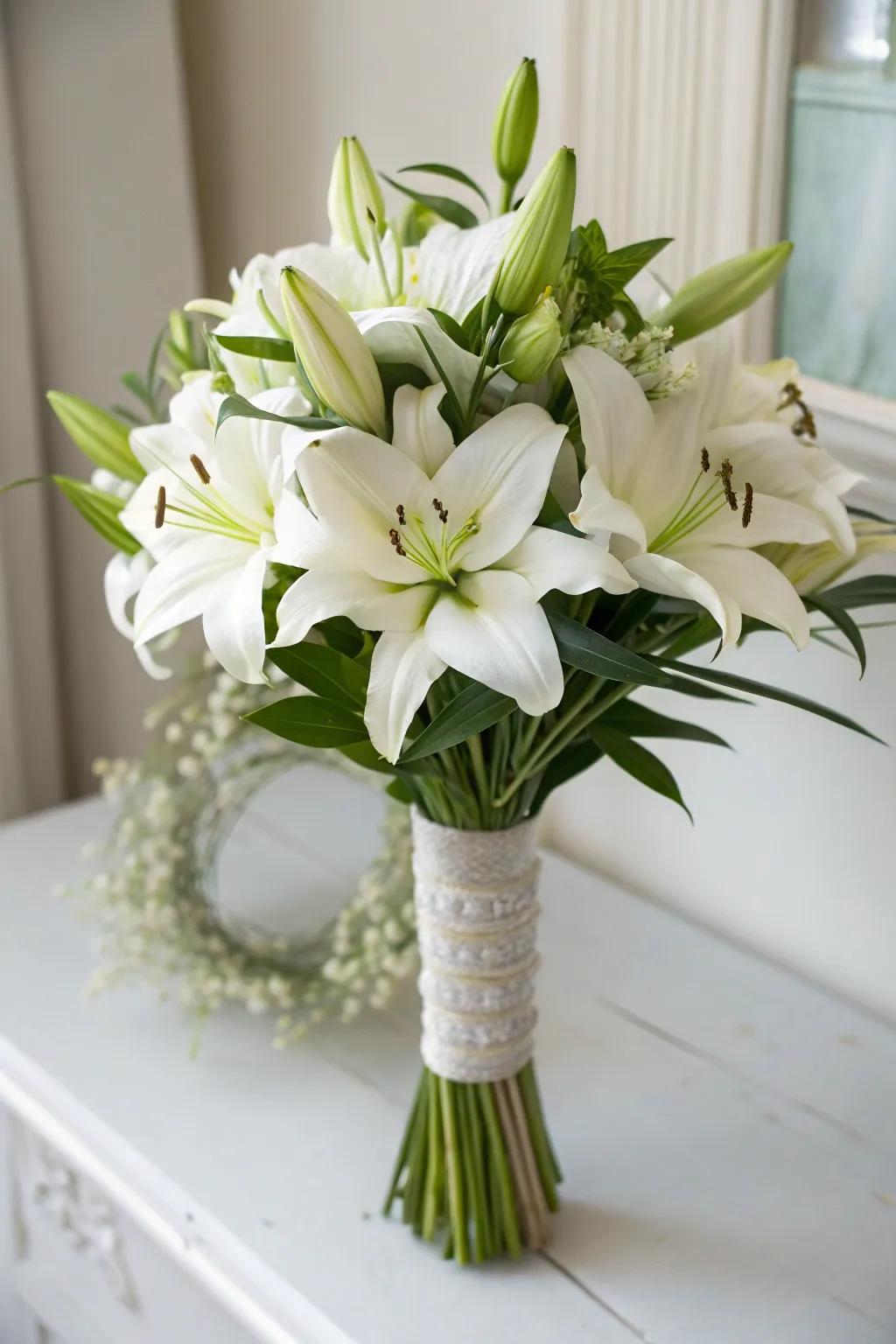 Subtle refinement showcased by a bunch of pure lilies