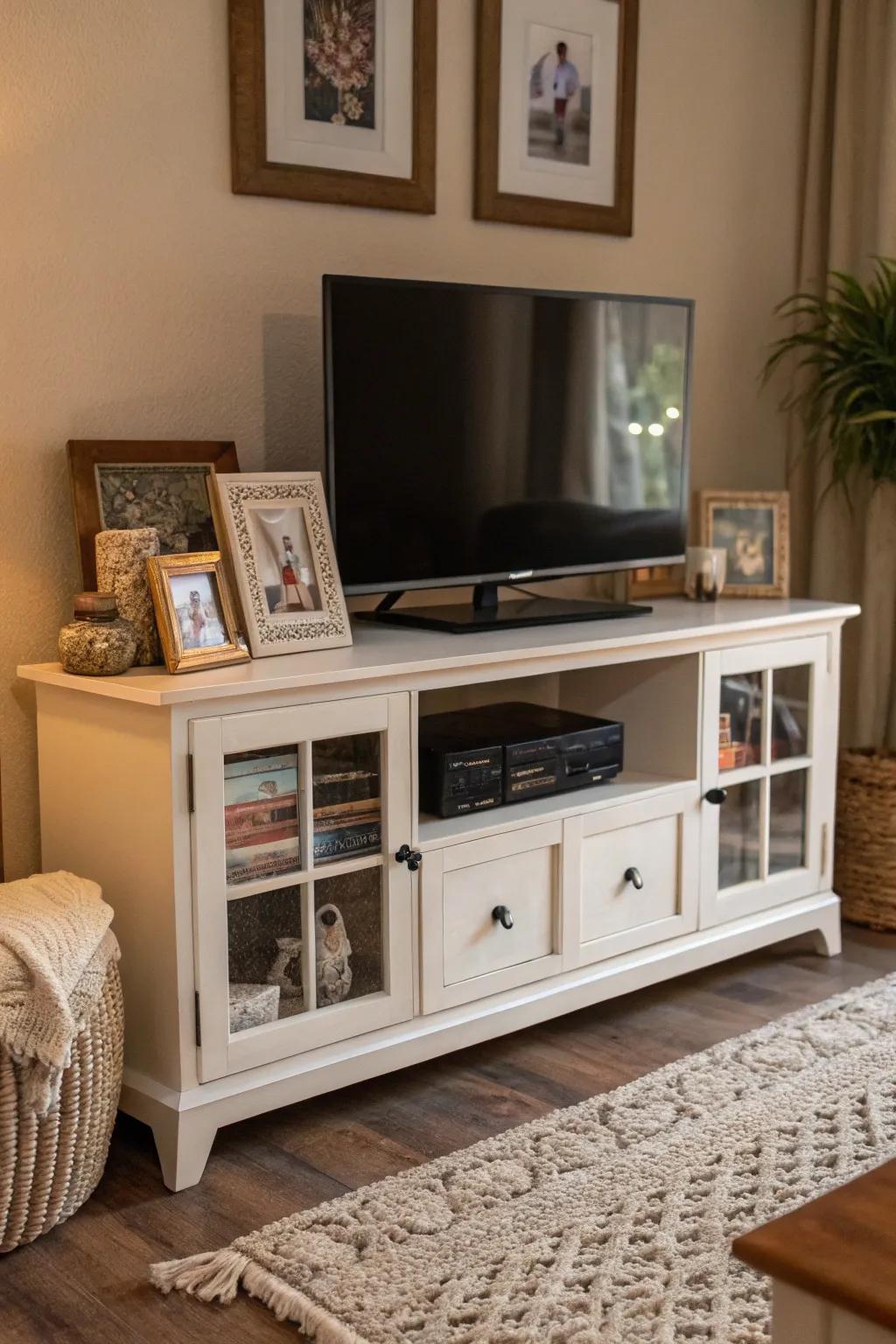 Personalize your TV stand using meaningful design.