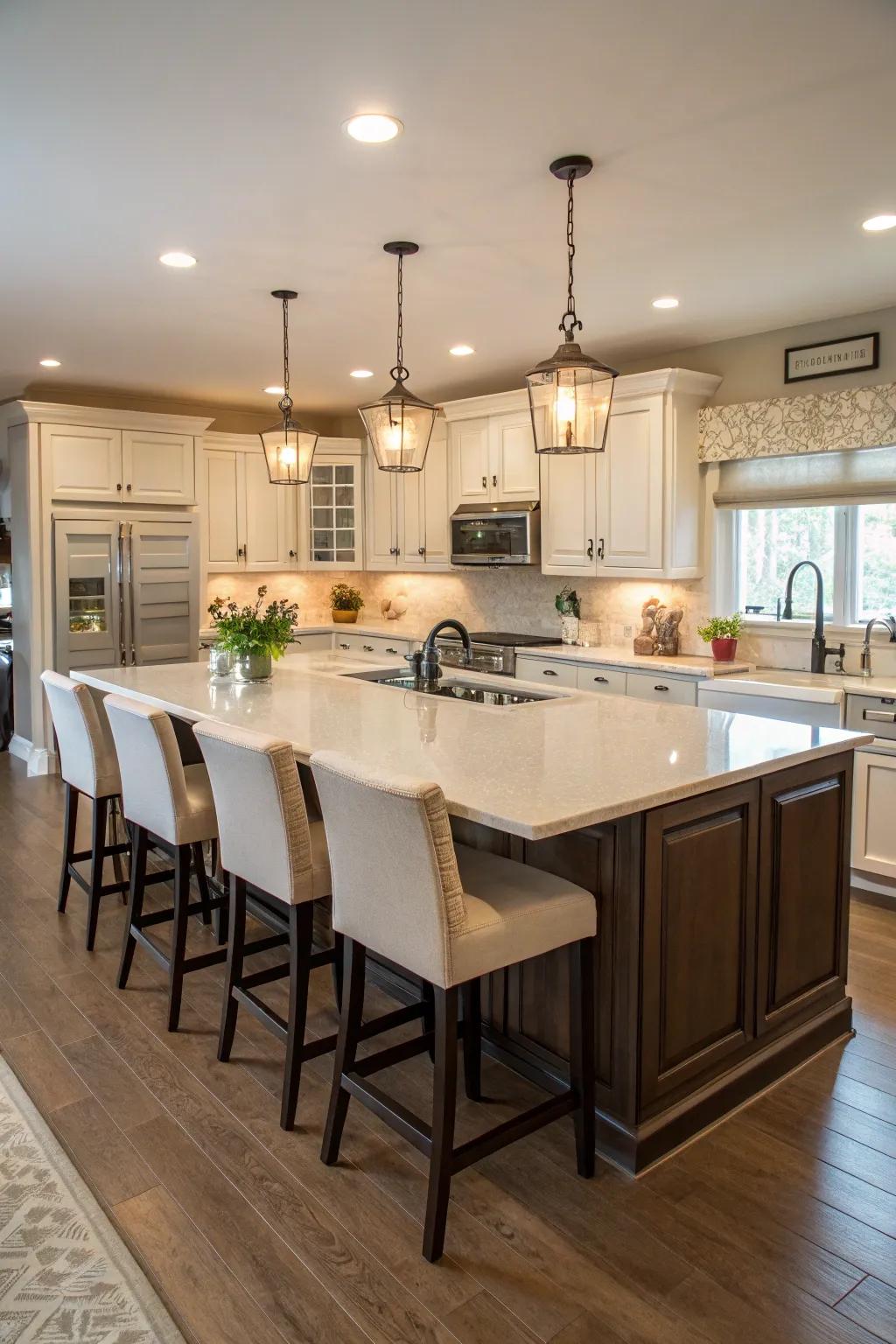 A U-shaped island that combines functionality with social space.