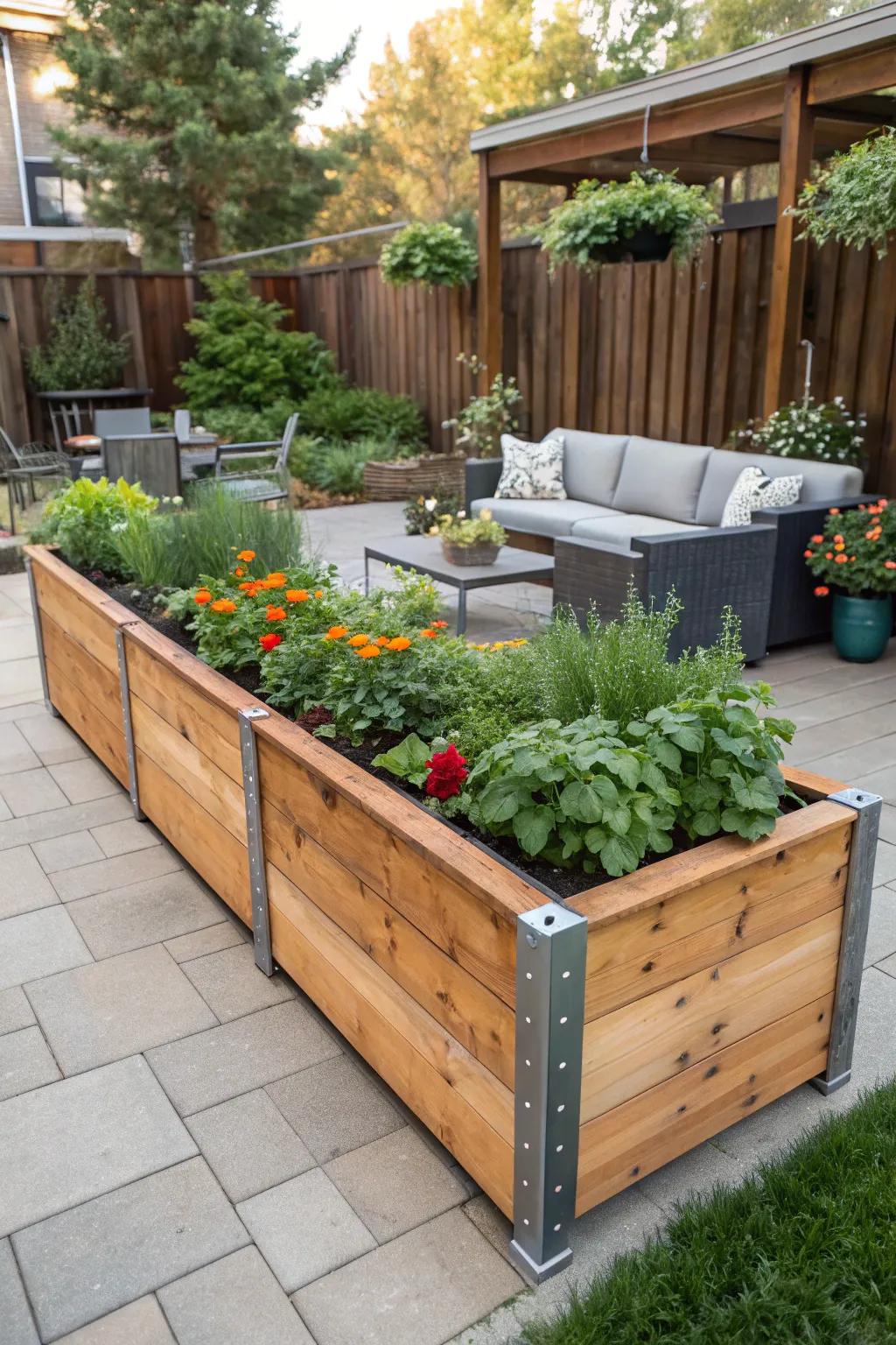 A fusion of woodland and metal generates a commanding and durable garden bed.