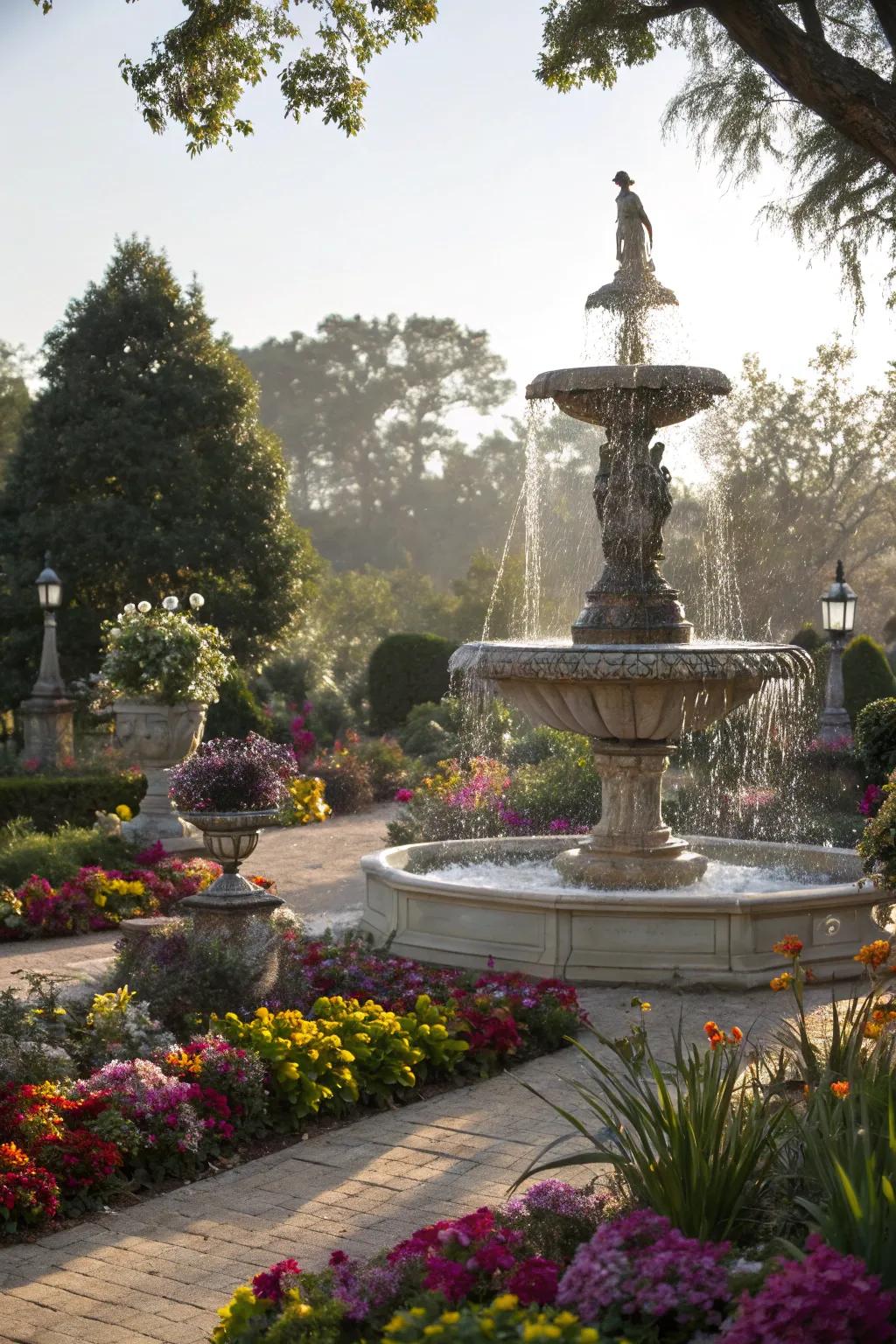 An artistic sculpture fountain that doubles as a stunning garden centerpiece.