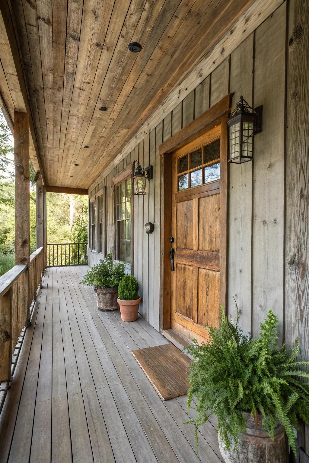Comforting wood cladding for a countryside porch sensation.