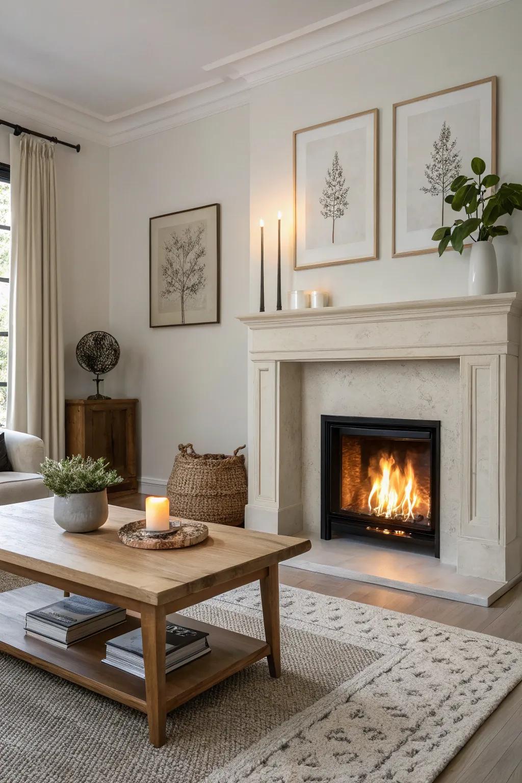 Minimalist decor achieves a modern and sleek fireplace.