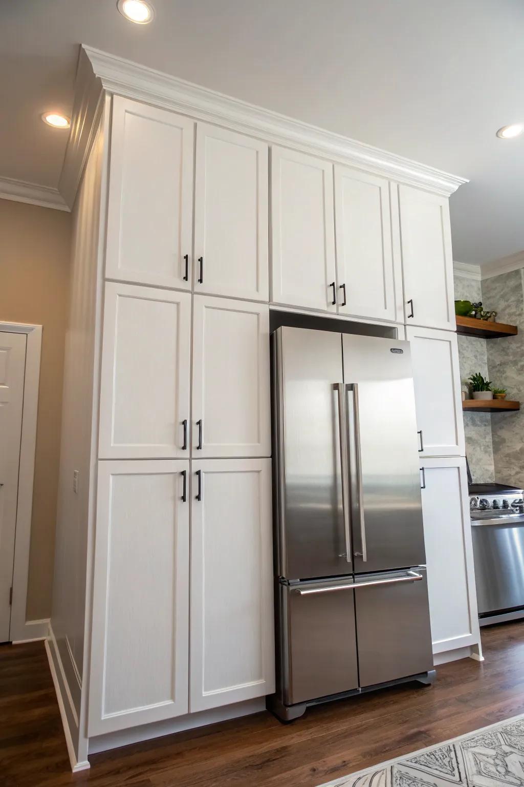 High cabinets take advantage of wall space for extra storage.