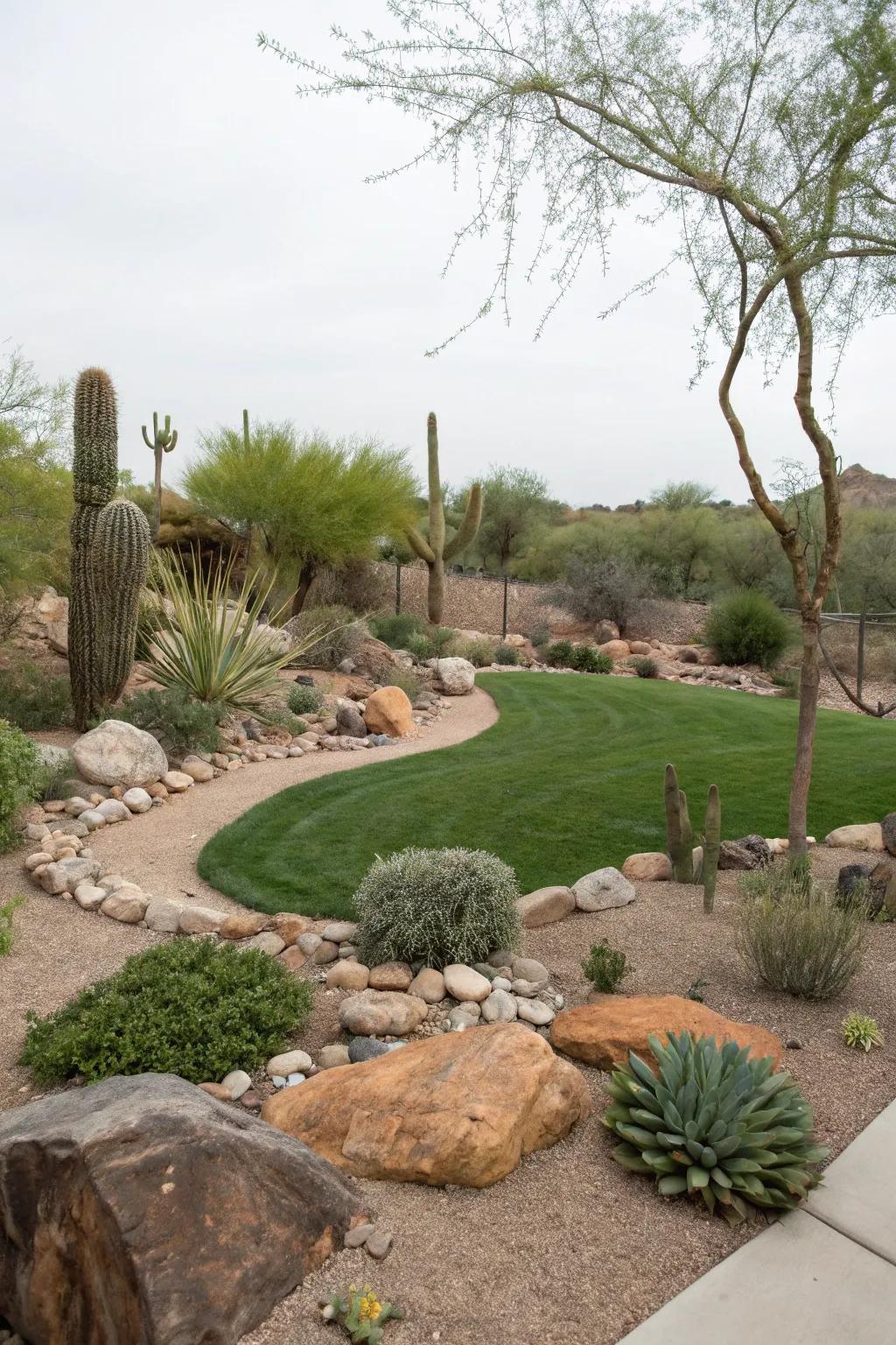 Simple turf offering a lush contrast in a desert landscape.