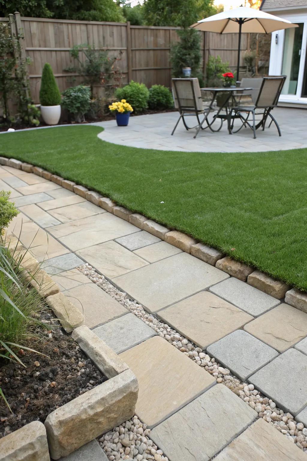 Paving stones create a seamless lawn transition.