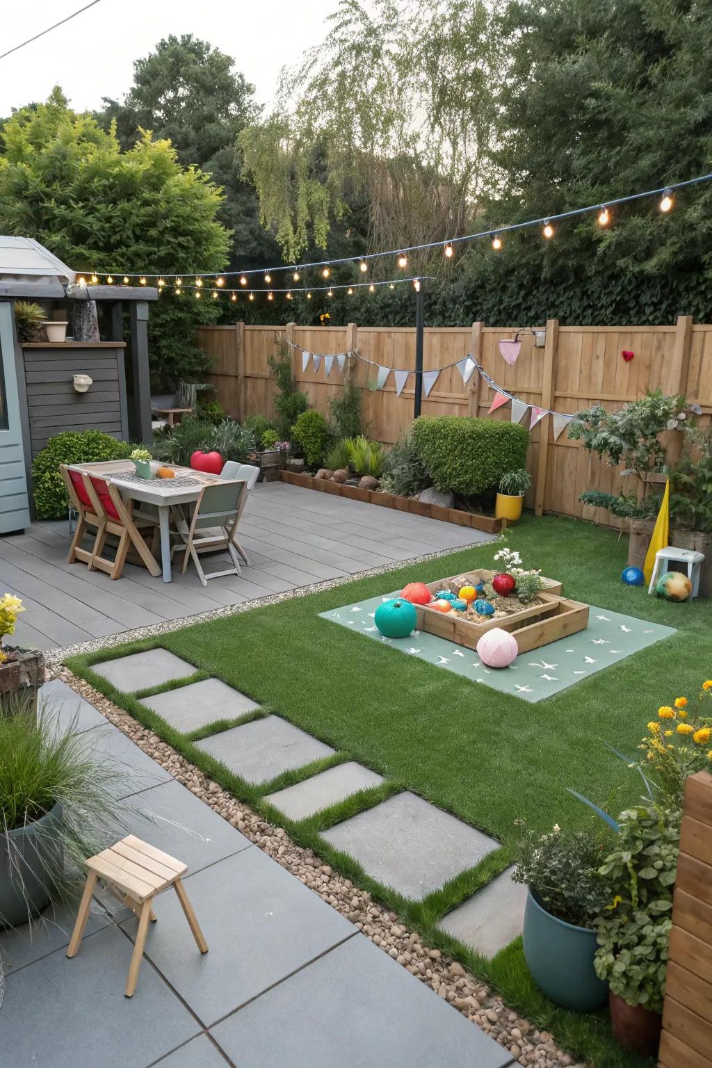 Thoughtful zones make the most of your artificial turf garden.