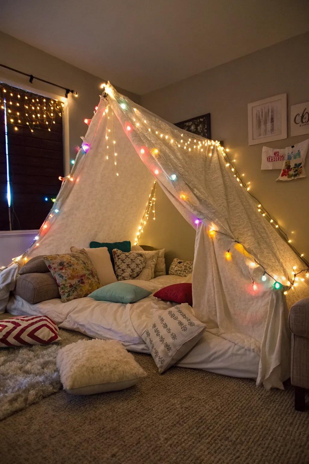 Create a magical retreat with a cozy blanket fort.