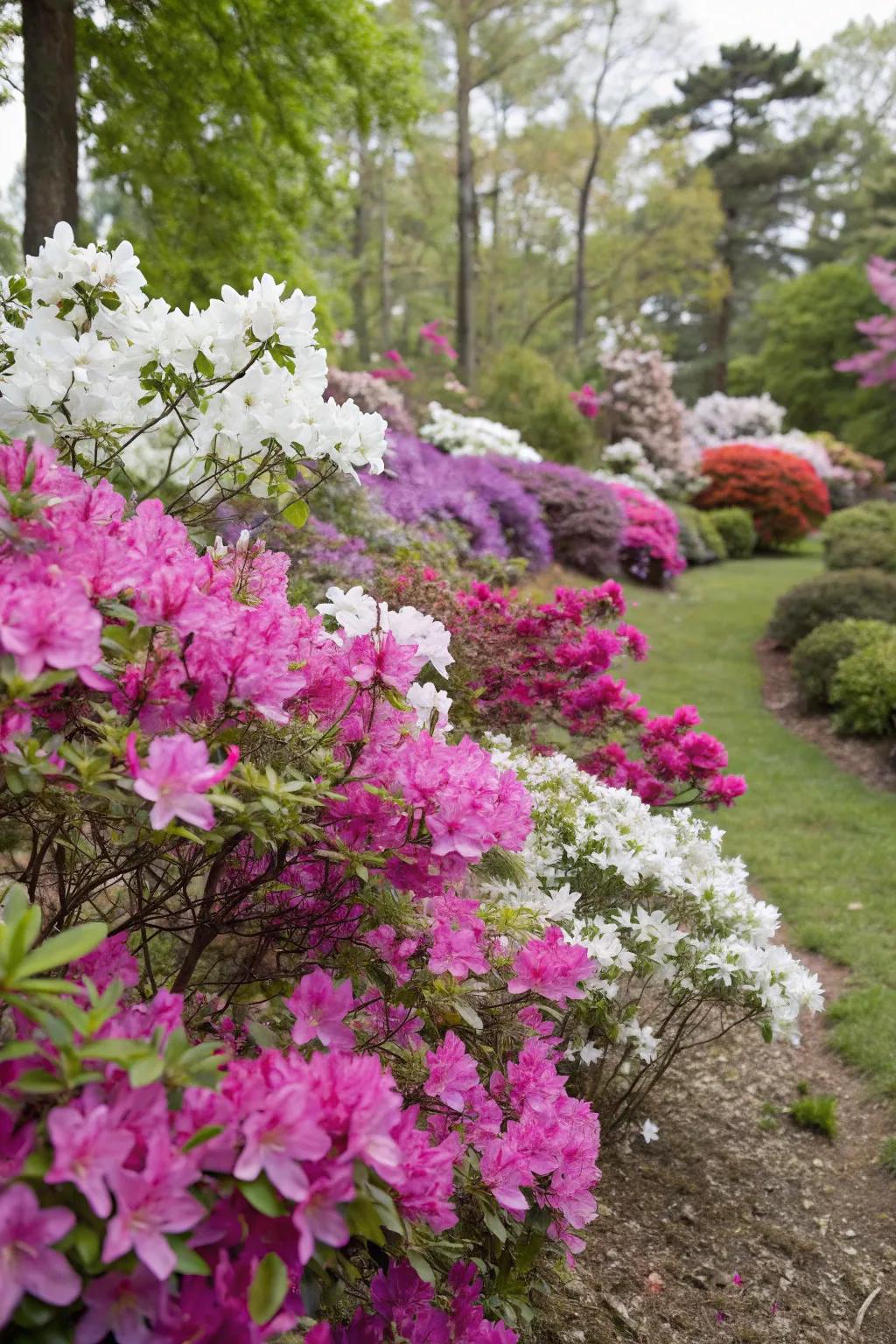 Azaleas providing seasonal interest with blooms throughout the year.